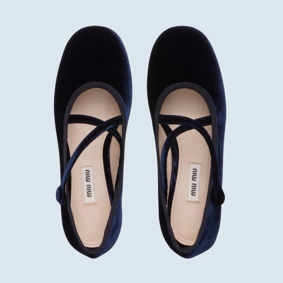 Miu Miu VELVET CROSS STRAP BALLERINA FLATS - Picture 3 of 9